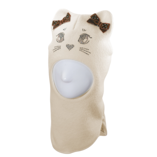60654 Girls’ Knitted Winter Balaclava with Cat Ears & Velvet Bows | Cashmere & Wool | Ages 9-18, 18–30 Months, 3–4, 5–6, 7–8 Years (48–55 cm)
