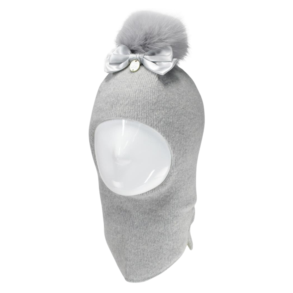 70332 Baby Girls’ Wool and Cashmere Winter Balaclava with Natural Fur Pom-Pom | 9–18 Months, 3-4 Years (48–50, 52-54 cm)