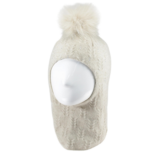 60657 Girls’ Knitted Winter Balaclava with Natural Fur Pom-Pom | Sizes 48–55 cm | Ages  9-18, 18–30 Months, 3–4, 5–6 Years