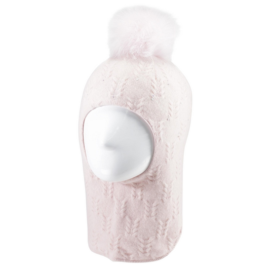 60657 Girls’ Knitted Winter Balaclava with Natural Fur Pom-Pom | Sizes 48–55 cm | Ages  9-18, 18–30 Months, 3–4, 5–6 Years