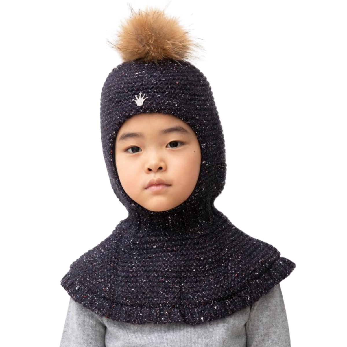 80684 Girls’ Knitted Winter Balaclava with Lurex & Crown Crystal Decor | Wool | Ages 18–30 Months, 3–4, 5–6, 7–8 Years