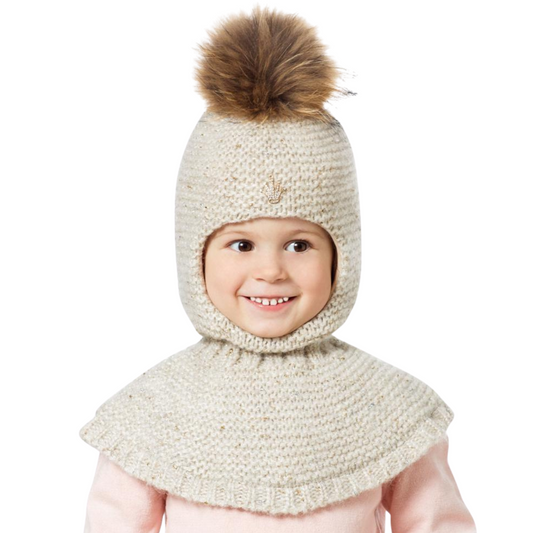 80684 Girls’ Knitted Winter Balaclava with Lurex & Crown Crystal Decor | Wool | Ages 18–30 Months, 3–4, 5–6, 7–8 Years