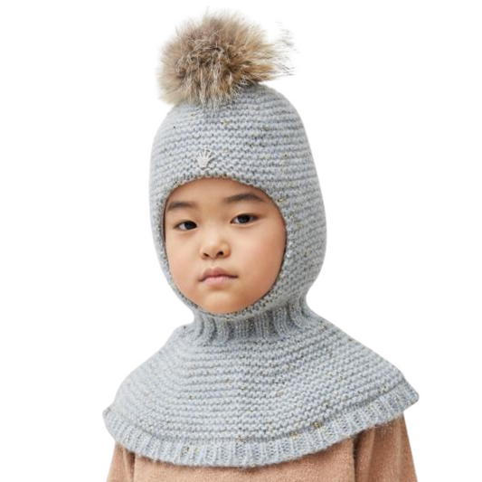 80684 Girls’ Knitted Winter Balaclava with Lurex & Crown Crystal Decor | Wool | Ages 18–30 Months, 3–4, 5–6, 7–8 Years