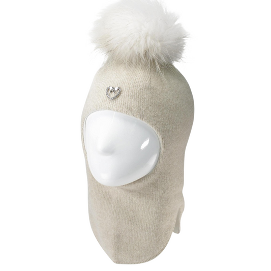 60384 Baby Girls’ Wool and Cashmere Winter Balaclava with Natural Fur Pom-Pom | 3-4 Years (52-54 cm)