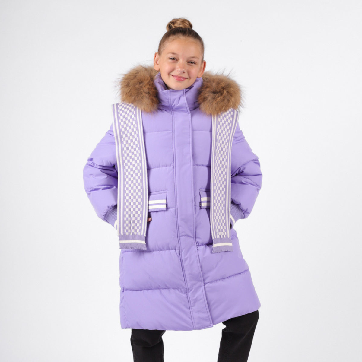 Anernuo Girls’ Winter Jacket with Natural Fur Hood | Sizes 116–140 (5–10 Years) | Thinsulate Insulation | Fleece Lining | Knee-Length | Up to –35 °C