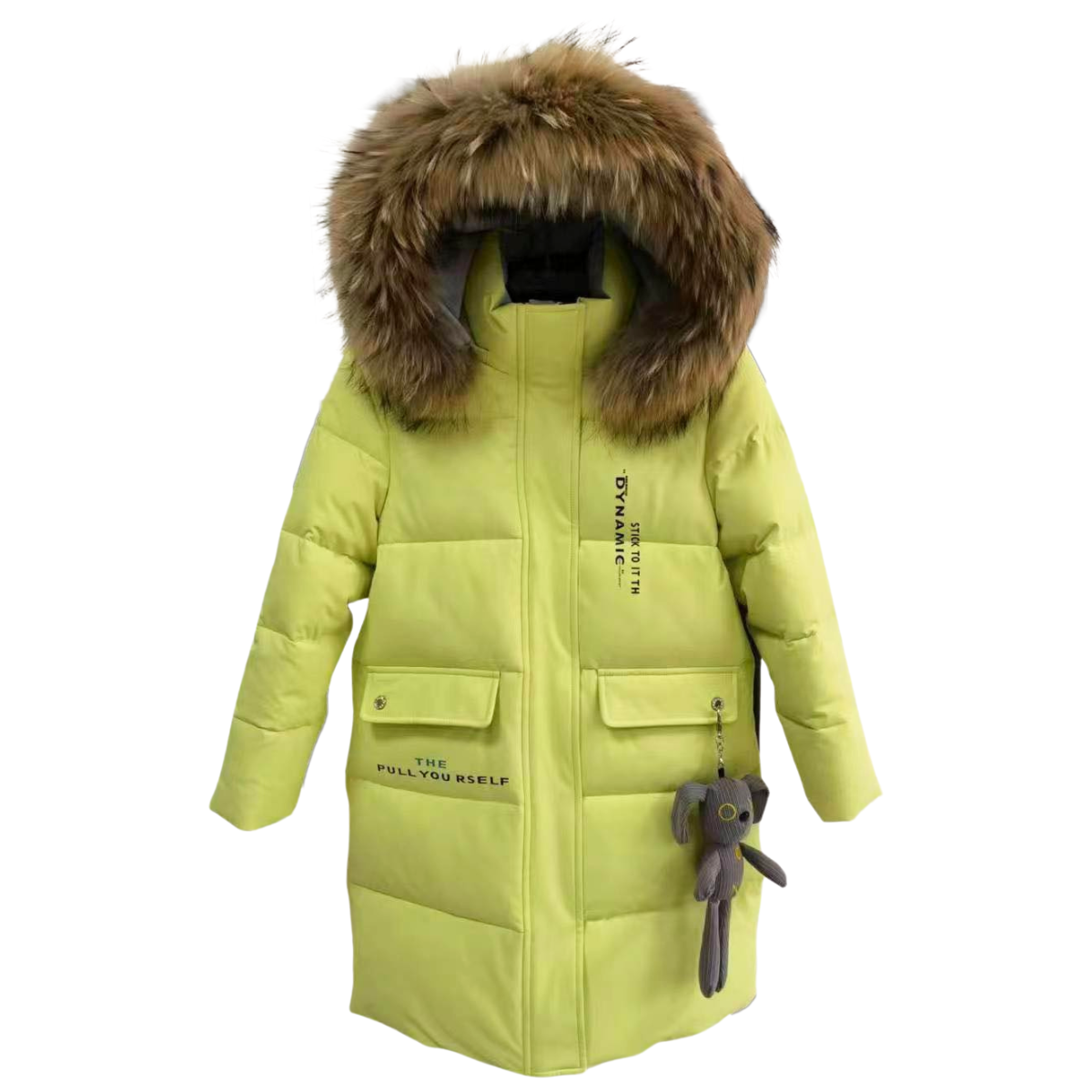 Anernuo Girls’ Winter Jacket with Natural Fur Hood & Teddy Bear Charm | Thinsulate Insulation | Fleece Lining | Knee-Length | Up to –35 °C | Best Seller | Last Size 116 (5–6 Years)