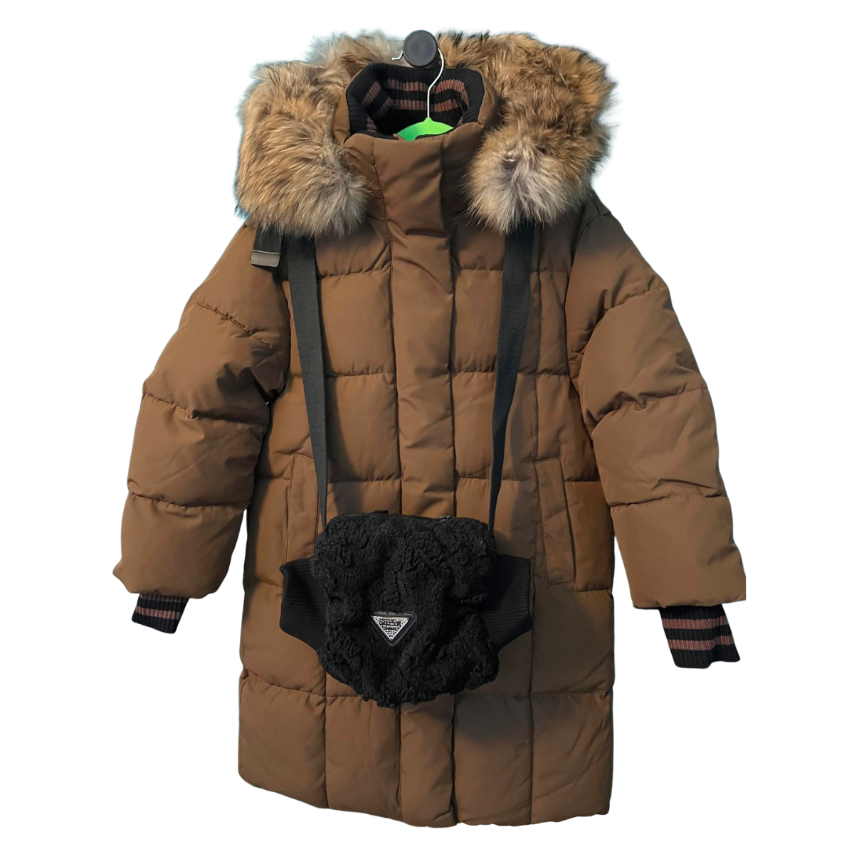 Anernuo Girls’ Winter Jacket with Natural Fur Hood & Hand Muff Belt Bag | Sizes 116, 122, 128, 134, 140 (5–10 Years) | Thinsulate Insulation | Fleece Lining | Knee-Length | Up to –35 °C