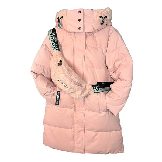 Anernuo Girls’ Winter Jacket with Plush Crossbody Bag | Sizes 122–170 cm (6–16 Years) | Thinsulate Insulation | Fleece Lining | Plush Trimmed Hood | Knee-Length | Up to –35 °C