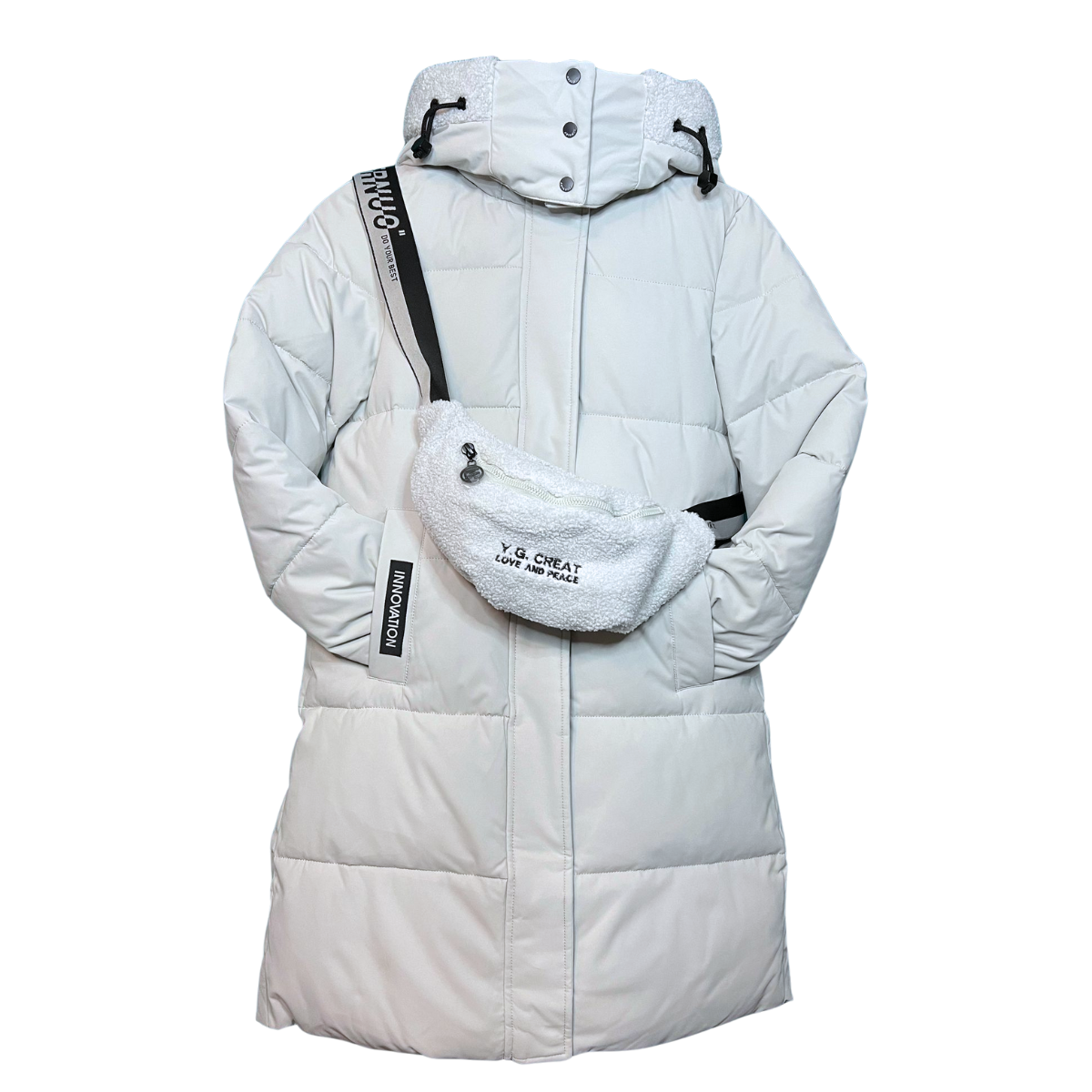 Anernuo Girls’ Winter Jacket with Plush Crossbody Bag | Sizes 122–170 cm (6–16 Years) | Thinsulate Insulation | Fleece Lining | Plush Trimmed Hood | Knee-Length | Up to –35 °C