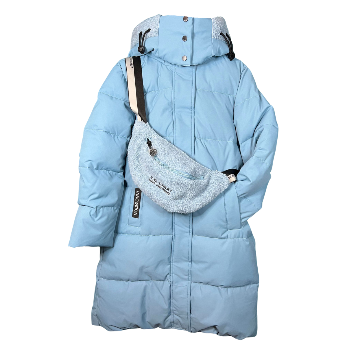 Anernuo Girls’ Winter Jacket with Plush Crossbody Bag | Sizes 122–170 cm (6–16 Years) | Thinsulate Insulation | Fleece Lining | Plush Trimmed Hood | Knee-Length | Up to –35 °C