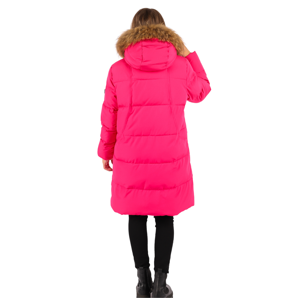 Last Size 158 (13–14 Years) | Anernuo Girls’ Knee-Length Winter Jacket in Bright Fuchsia with Natural Fur Hood & Pom-Poms | Thinsulate Insulation | Fleece Lining | Up to –35 °C