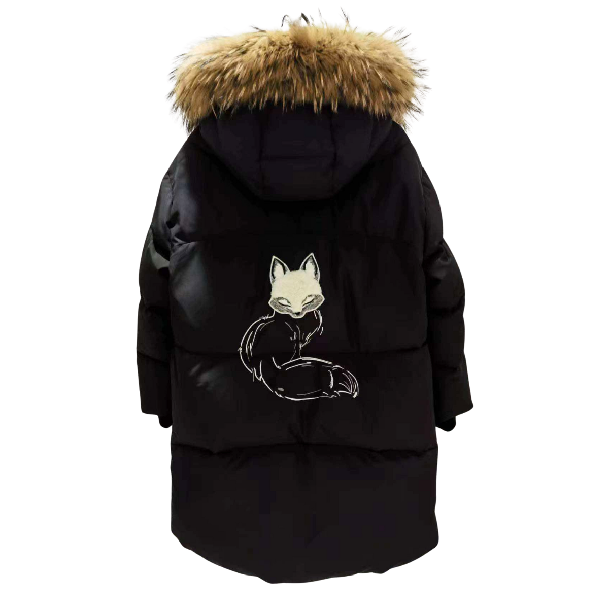 Anernuo Girls’ Black Winter Jacket with Natural Fur Hood & Fox Design | Sizes 146–164 (11–15 Years) | Thinsulate Insulation | Fleece Lining | Knee-Length | Up to –35 °C