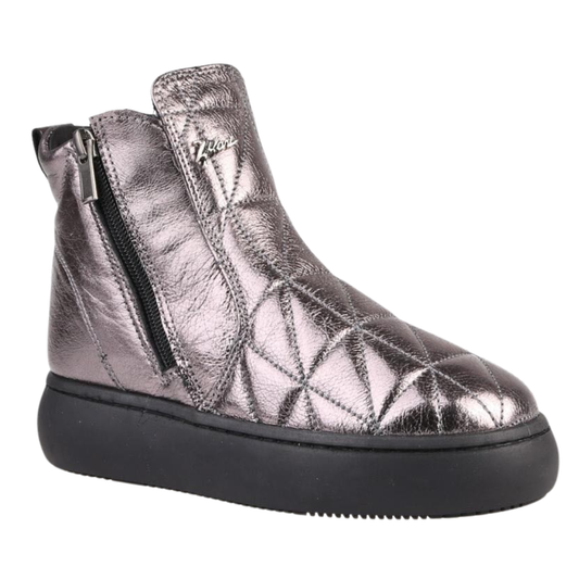 784 Tiflani Girls Metallic Graphite Quilted Calfskin Leather Boots | Double Side Zippers, Warm Lining & Lightweight Sole (Sizes 31–36)