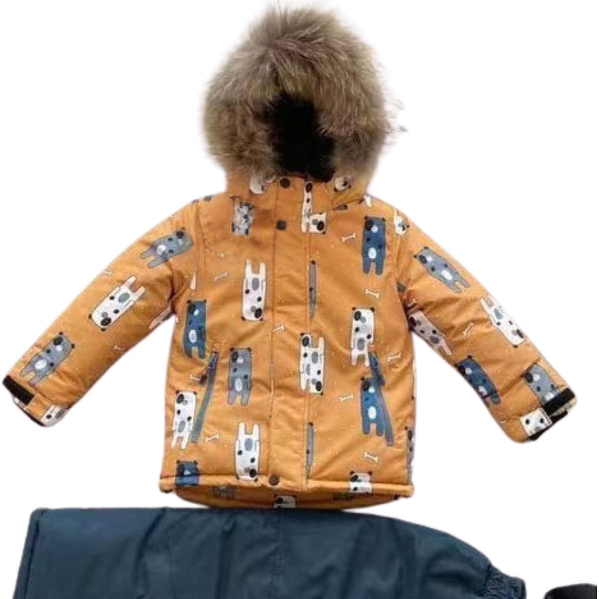 513 Winter Membrane Set for Boys with Natural Fur Hood (Jacket + Snow Bib Pants) | Bear Print Design | 92–116 cm (2–6 Years) | Up to −30°C (−22°F)