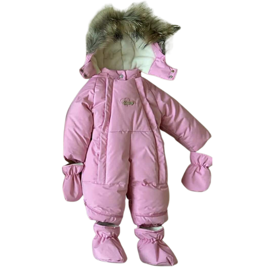 Girls Baby Winter Snowsuit with Natural Fur, Mittens & Booties | Double Zipper | Sizes 62–86 cm (0–18 Months) | Up to –25 °C / –13 °F Without Layering, –35 °C / –31 °F With Layering