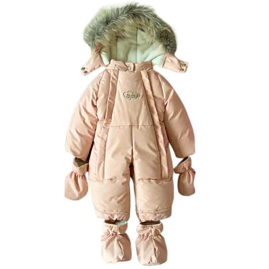 Girls Baby Winter Snowsuit with Natural Fur, Mittens & Booties | Double Zipper | Sizes 62–86 cm (0–18 Months) | Up to –25 °C / –13 °F Without Layering, –35 °C / –31 °F With Layering