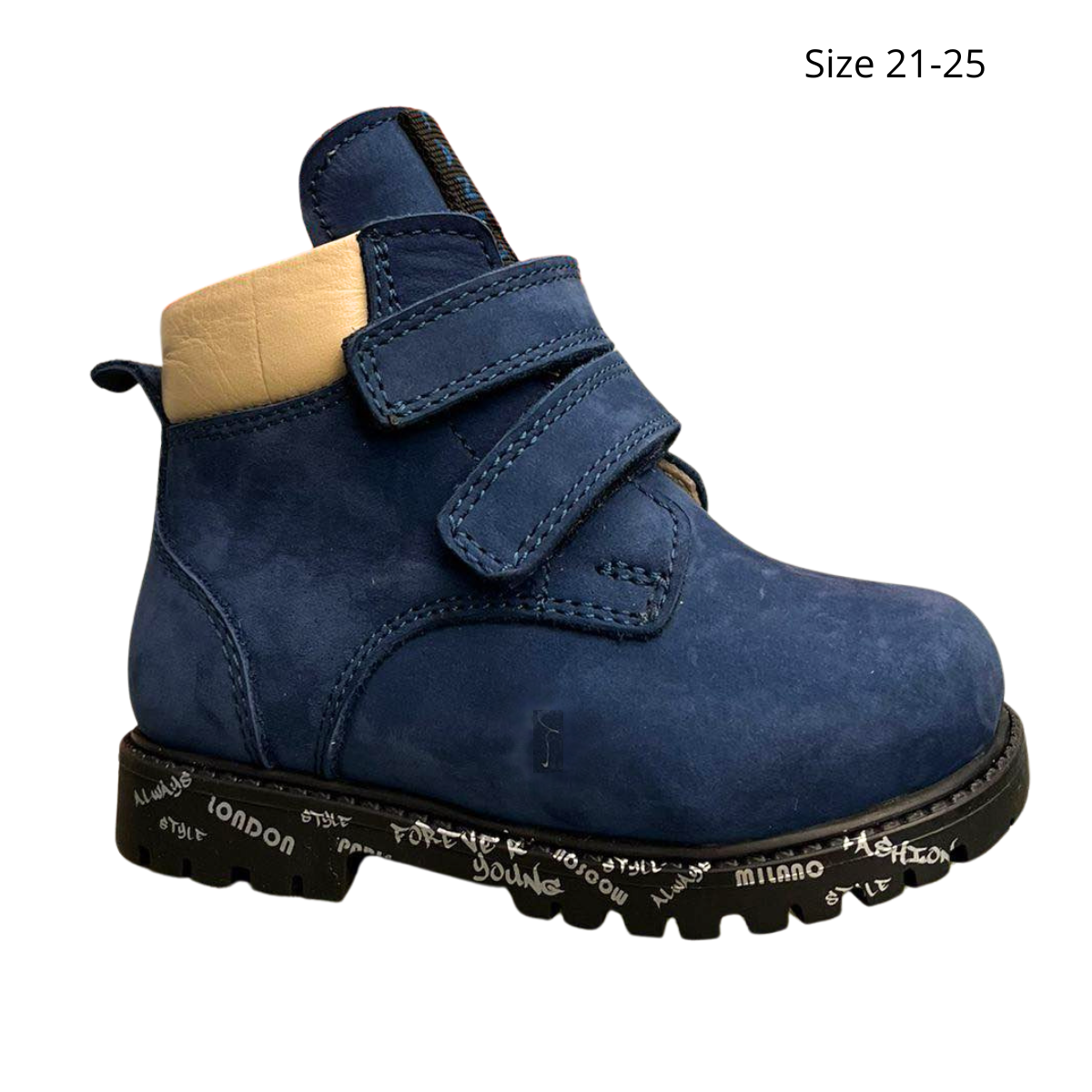 3886 Tiflani | Unisex Premium Calfskin Leather (Nubuck) Winter Boots with Thick Real Fur Lining | 2 Velcro Straps | Made in Turkey | Sizes 21–36