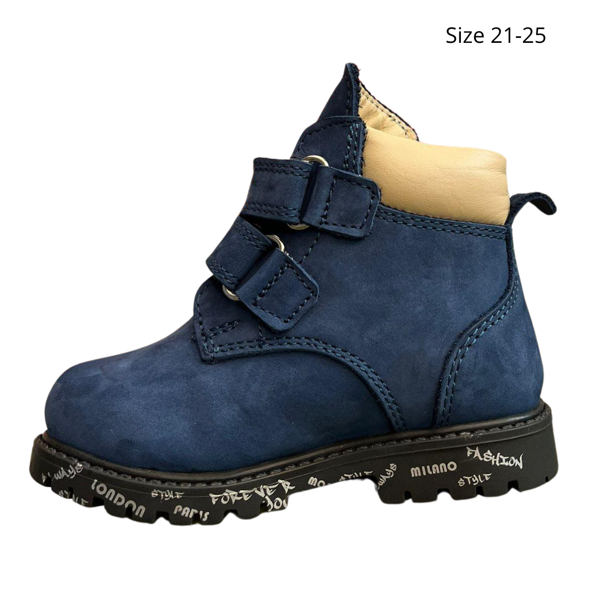 3886 Tiflani | Unisex Premium Calfskin Leather (Nubuck) Winter Boots with Thick Real Fur Lining | 2 Velcro Straps | Made in Turkey | Sizes 21–36