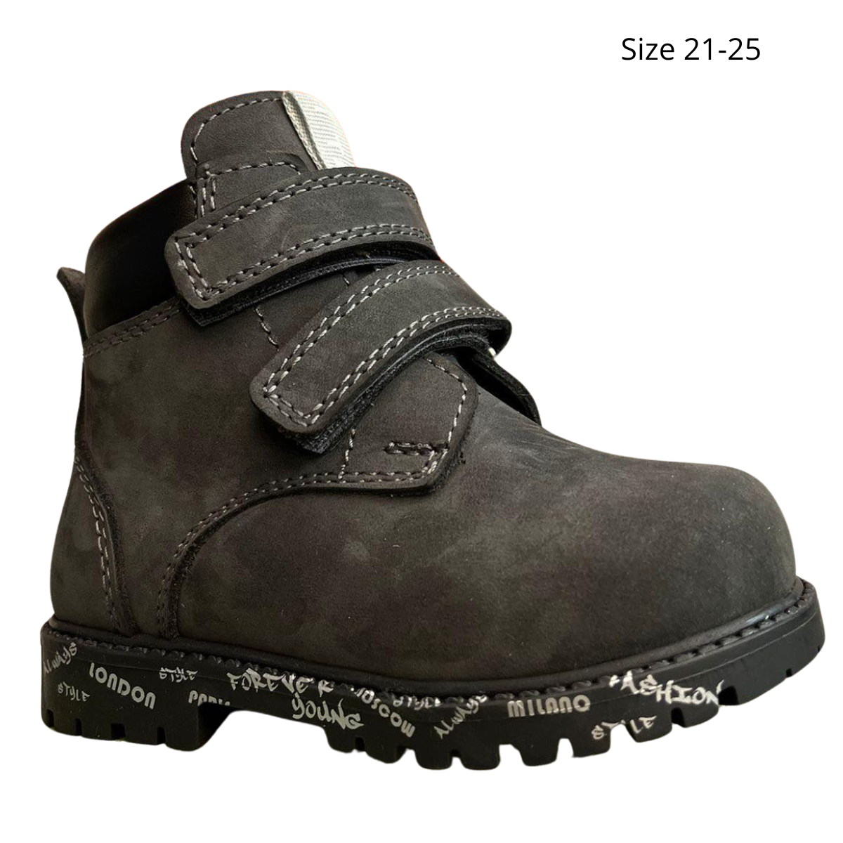 3886 Tiflani | Unisex Premium Calfskin Leather (Nubuck) Winter Boots with Thick Real Fur Lining | 2 Velcro Straps | Made in Turkey | Sizes 21–36