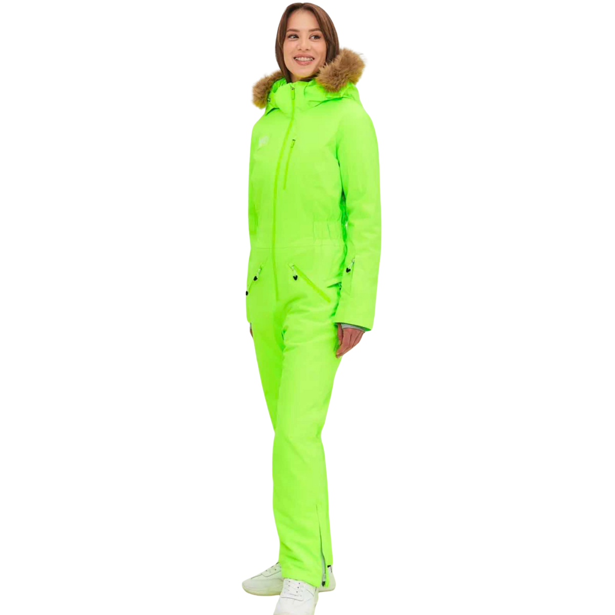 184313618 WHSROMA | Professional Ski Jumpsuit for Tall Teen Girls & Women | Neon Green with Faux Fur Hood | For Sports & Family Winter Activities | Up to −30°C (−22°F)