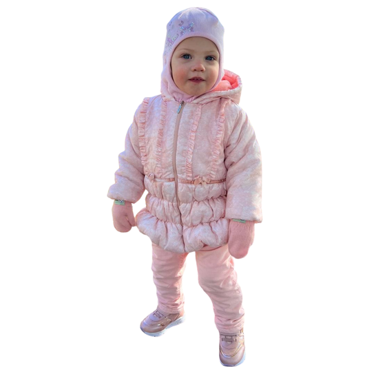 3123 Baby Girls 3-Piece Warm Set | 100% Cotton | Fleece-Lined Jacket, Sweatshirt & Pants | 6–18 Months | Made in Turkey | Fall/Winter