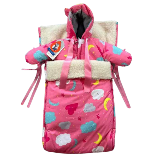 802 Warm Winter Set for Baby Girls | Stroller Set: Sleeping Bag + Jumpsuit | Dreamy Clouds & Moon Print | Faux Fur & Fleece Lining | From +5°C to −30°C (41°F to −22°F)