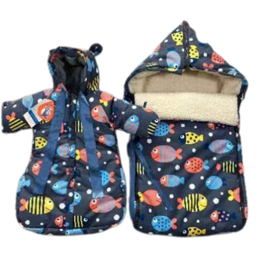 805 Unisex Warm Winter Set for Babies | Fish Print Design | Stroller Set: Sleeping Bag + Jumpsuit | From +5°C to −30°C (41°F to −22°F)