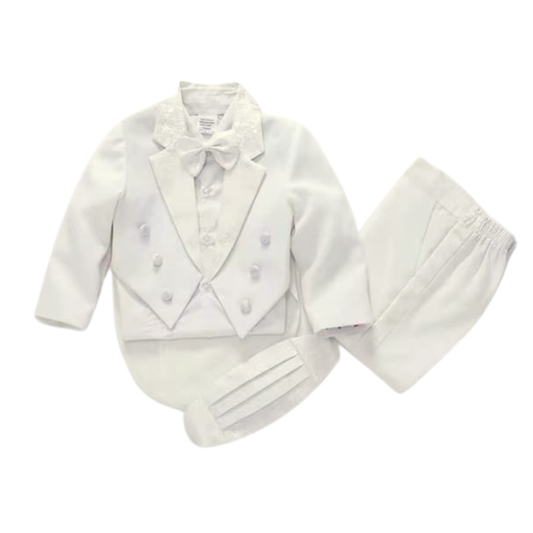 177 Boys’ 5-Piece Tuxedo Set – Tailcoat, Pants, Shirt, Cummerbund & Bow Tie | Cream | Size 3 Years