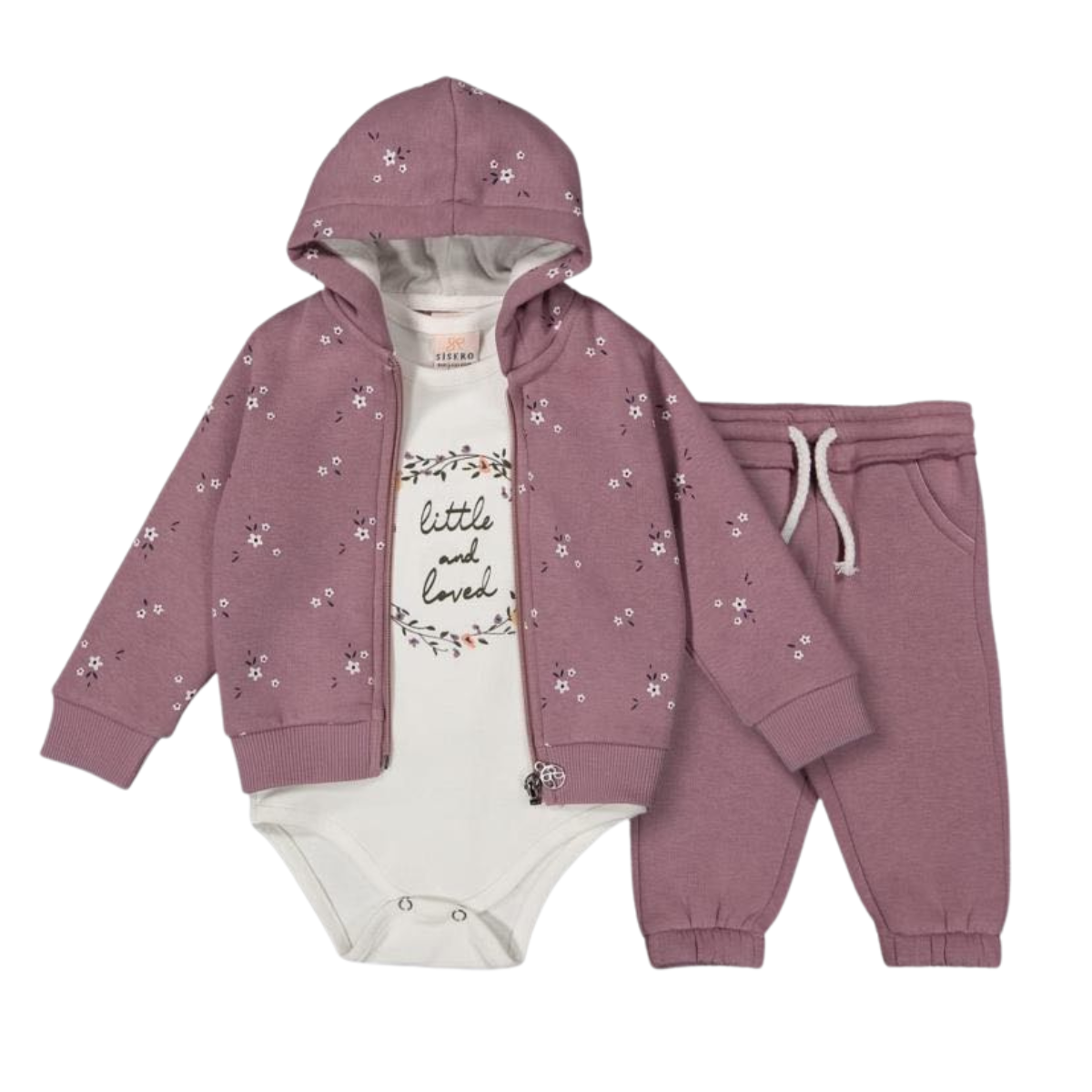 2811 3-Piece Warm Set for Baby Girls — Hooded Fleece-Lined Hoodie, Fleece-Lined Pants & Long-Sleeve Bodysuit | 6–24 Months | Turkey