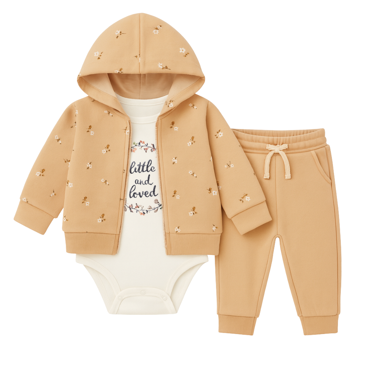 2811 3-Piece Warm Set for Baby Girls — Hooded Fleece-Lined Hoodie, Fleece-Lined Pants & Long-Sleeve Bodysuit | 6–24 Months | Turkey