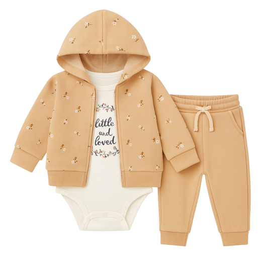 2811 3-Piece Warm Set for Baby Girls — Hooded Fleece-Lined Hoodie, Fleece-Lined Pants & Long-Sleeve Bodysuit | 6–24 Months | Turkey