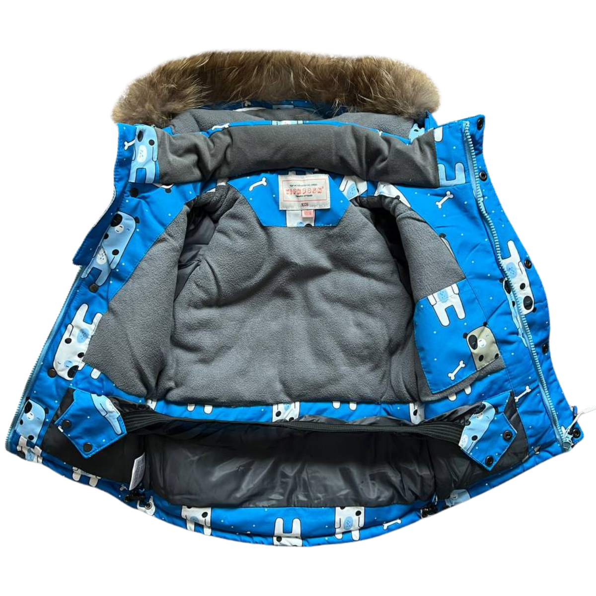 513 Winter Membrane Set for Boys with Natural Fur Hood (Jacket + Snow Bib Pants) | Bear Print Design | 92–116 cm (2–6 Years) | Up to −30°C (−22°F)