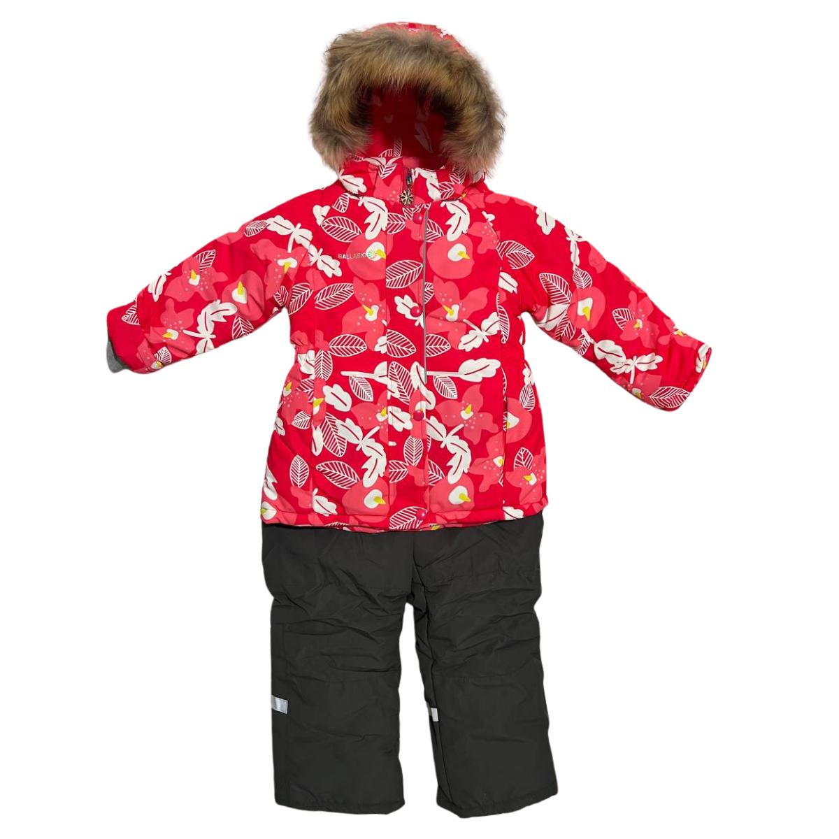 2222 Winter Membrane Set for Girls with Natural Fur Hood (Jacket + Snow Bib Pants) | Leaf Design | Sizes 110–134 | Up to −30°C (−22°F)