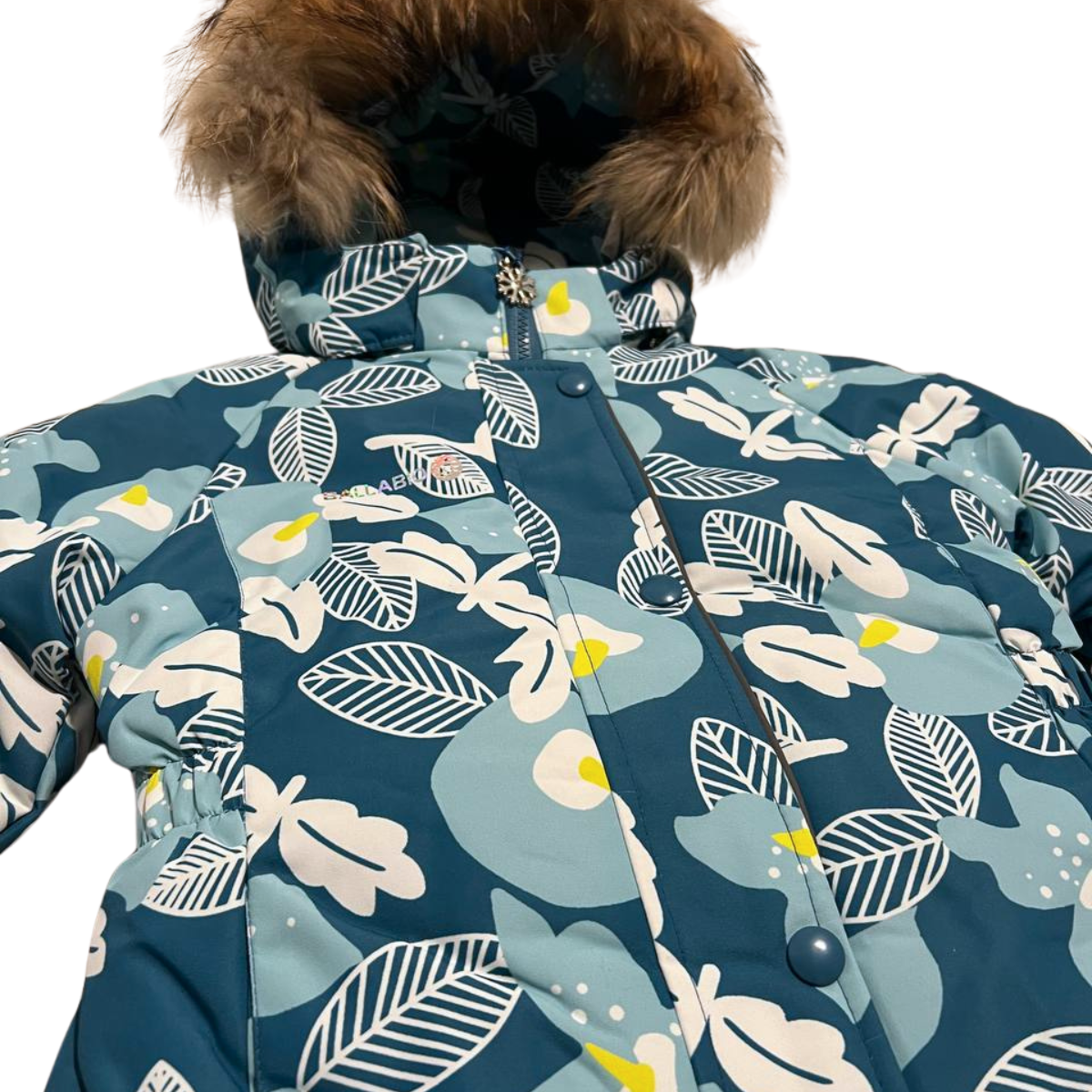 2222 Winter Membrane Set for Girls with Natural Fur Hood (Jacket + Snow Bib Pants) | Leaf Design | Sizes 110–134 | Up to −30°C (−22°F)