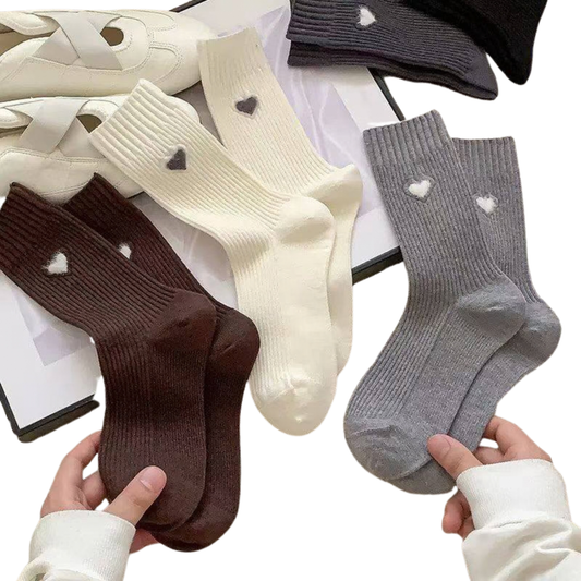 6664 Heart Rib Cotton Socks for Teens & Adults | Korean Design & Technology | 1 Pair or Multicolor 4-Pair Mix (1 Each Color) | Spring/Fall & All-Season | EU 35–40 (US 5–9)