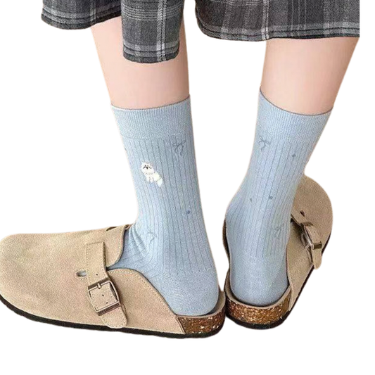 3001 🐱🐶 Cat & Puppy Rib Cotton Socks for Teens & Adults | Korean Design & Technology | 1 Pair or 5-Pair Multicolor Pack (1 Each Color) | Spring/Fall & All-Season | EU 35–40 (US 5–9)