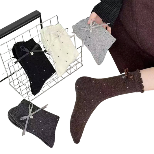 2010 Polka Dot Ribbon Cotton Socks for Teens & Adults | Korean Design & Technology | Elegant Bow Detail | 1 Pair or 4-Color Multicolor Pack | Spring & Fall Season | EU 35–40 (US 5–9)