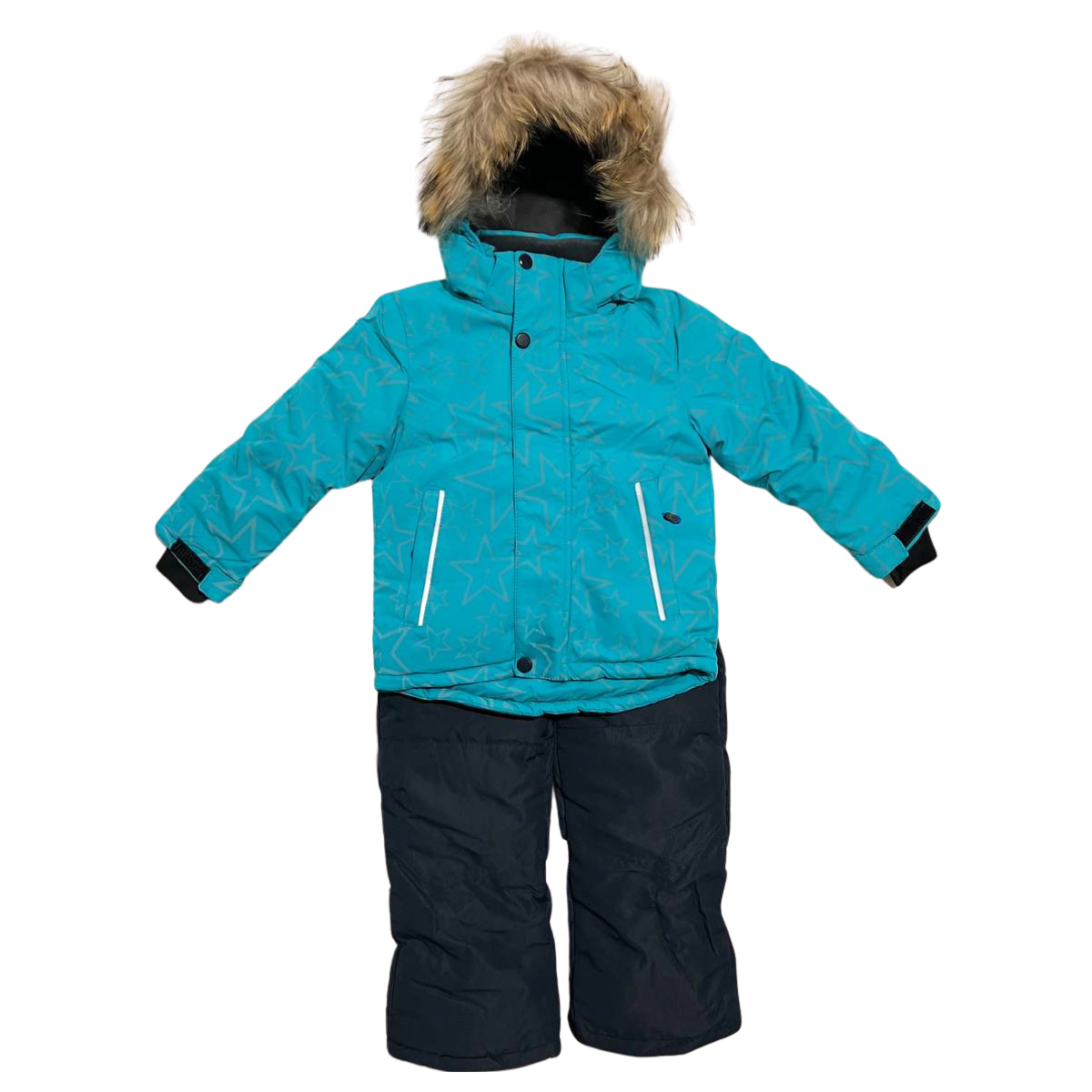 870 Boys Winter Snowsuit Set in Membrane Fabric (Jacket & Bib Pants) with Reflective Star Print & Real Fur Hood | Fleece Lining | Sizes 2-6 Y | Up to -25°C (-13°F)