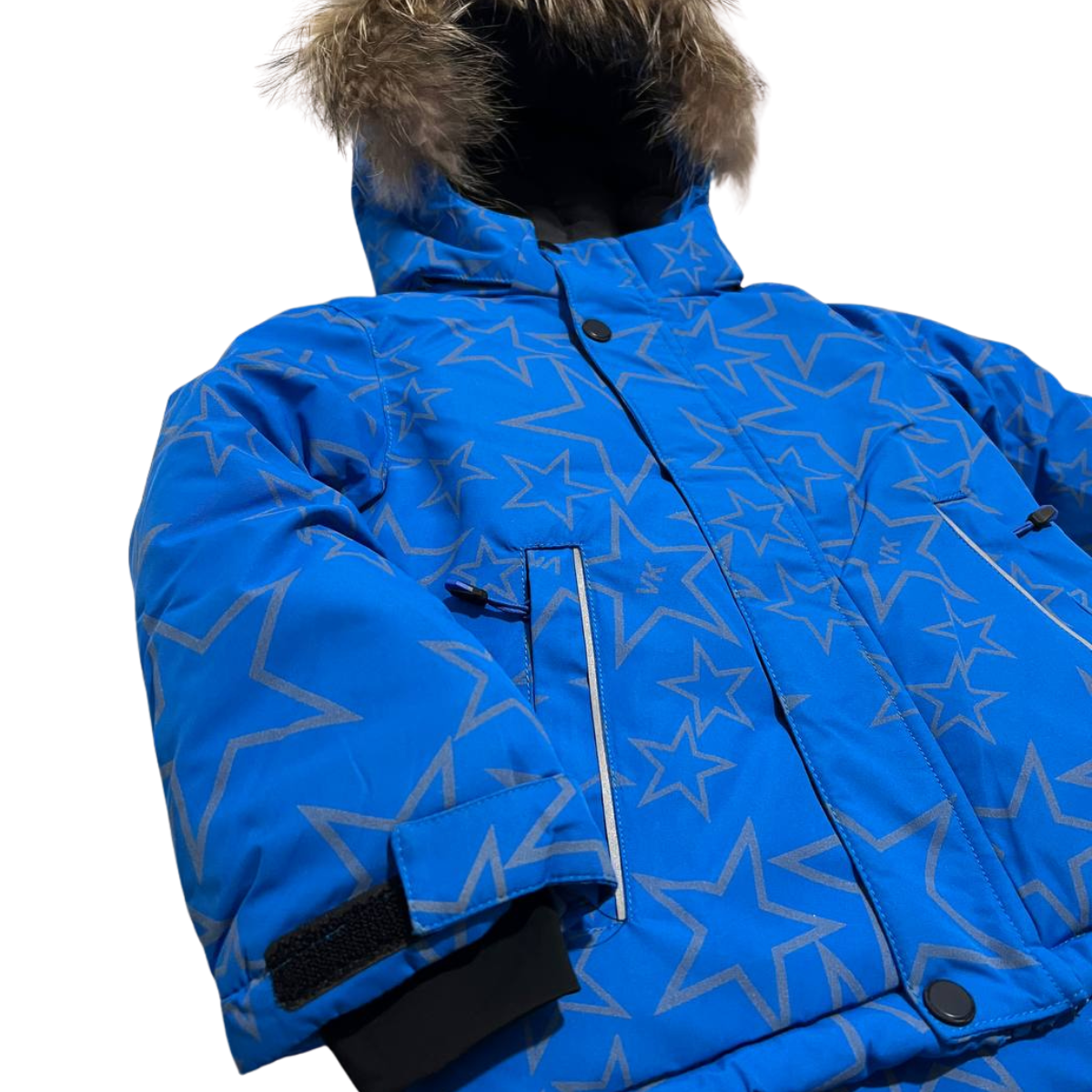 870 Boys Winter Snowsuit Set in Membrane Fabric (Jacket & Bib Pants) with Reflective Star Print & Real Fur Hood | Fleece Lining | Sizes 2-6 Y | Up to -25°C (-13°F)