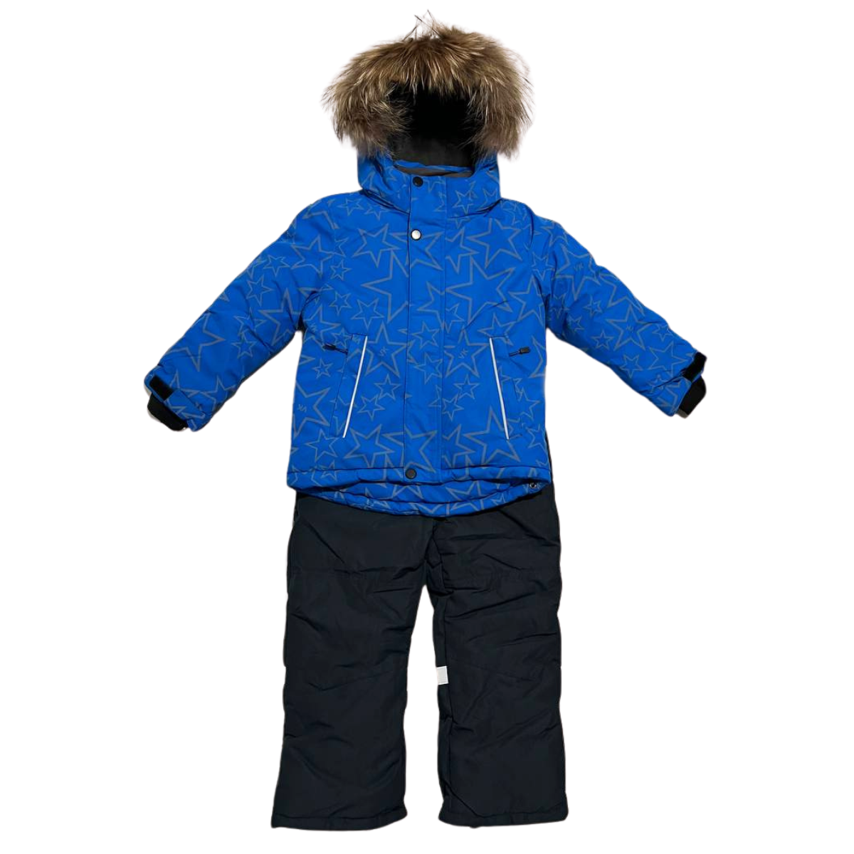 870 Boys Winter Snowsuit Set in Membrane Fabric (Jacket & Bib Pants) with Reflective Star Print & Real Fur Hood | Fleece Lining | Sizes 2-6 Y | Up to -25°C (-13°F)