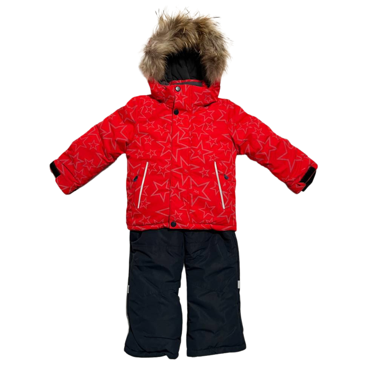 870 Boys Winter Snowsuit Set in Membrane Fabric (Jacket & Bib Pants) with Reflective Star Print & Real Fur Hood | Fleece Lining | Sizes 2-6 Y | Up to -25°C (-13°F)