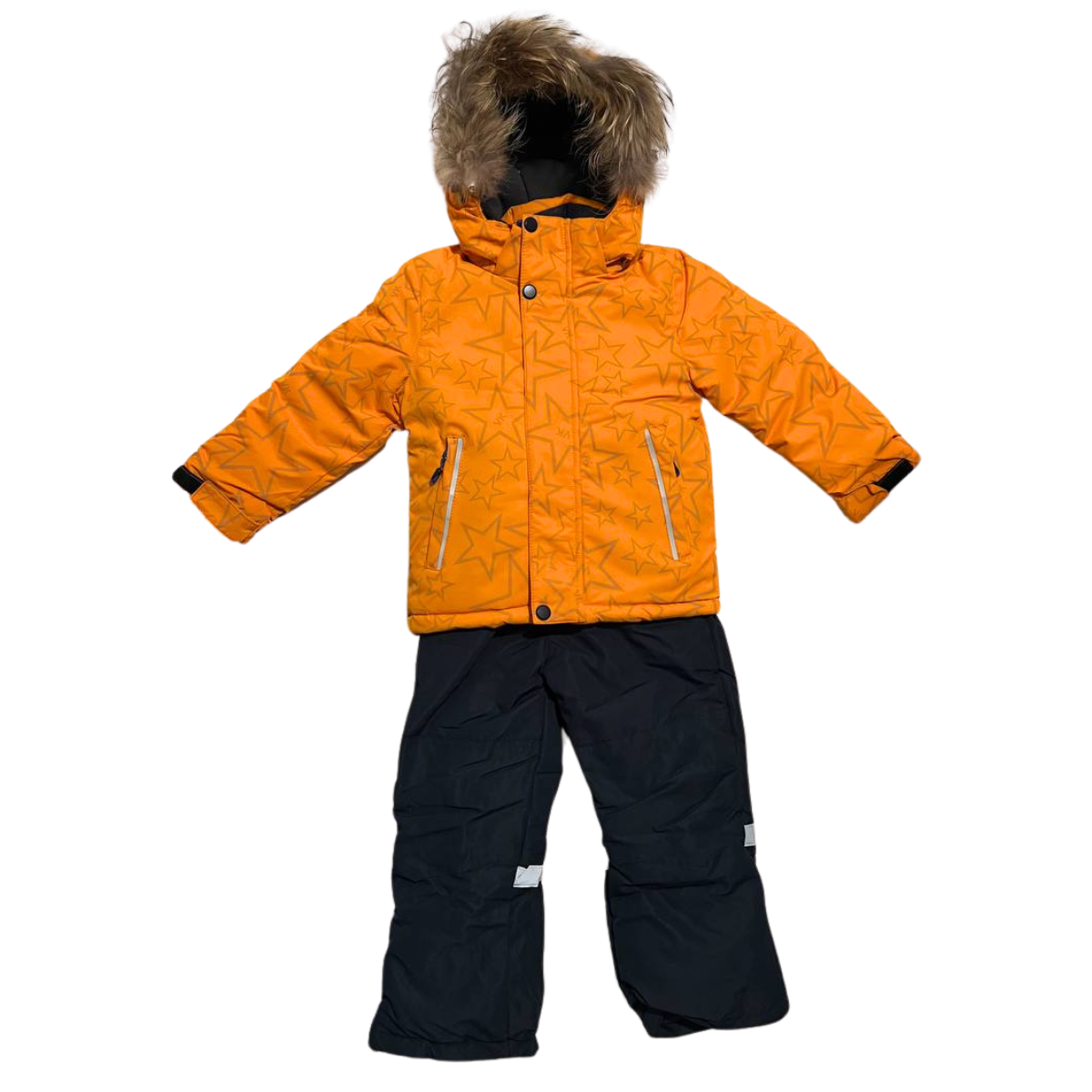 870 Boys Winter Snowsuit Set in Membrane Fabric (Jacket & Bib Pants) with Reflective Star Print & Real Fur Hood | Fleece Lining | Sizes 2-6 Y | Up to -25°C (-13°F)