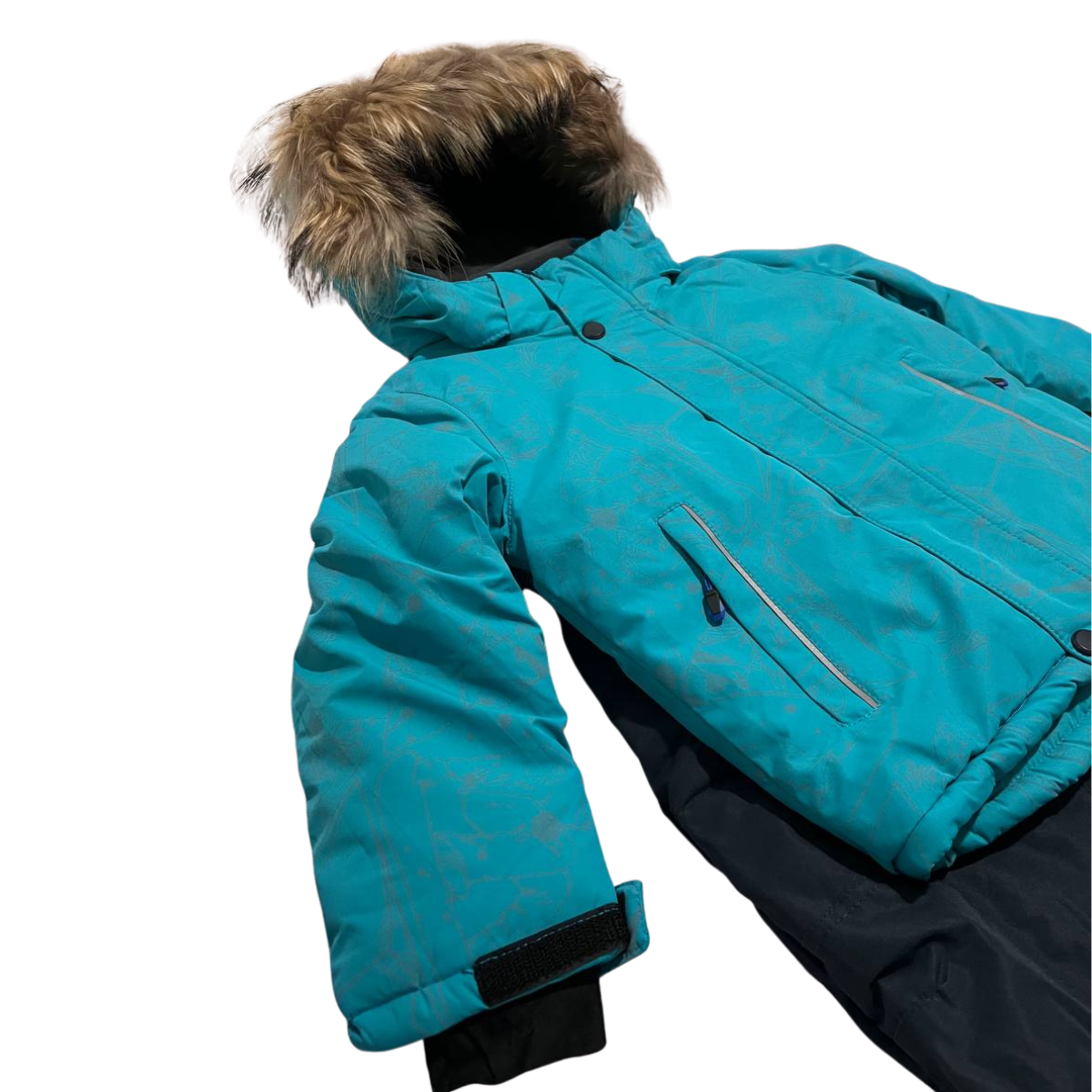 871 Boys Winter Snowsuit Set in Membrane Fabric (Jacket & Bib Pants) with Reflective Snowboard & Mountain Print & Real Fur Hood | Fleece Lining | Sizes 2-6 Y | Up to -25°C (-13°F)