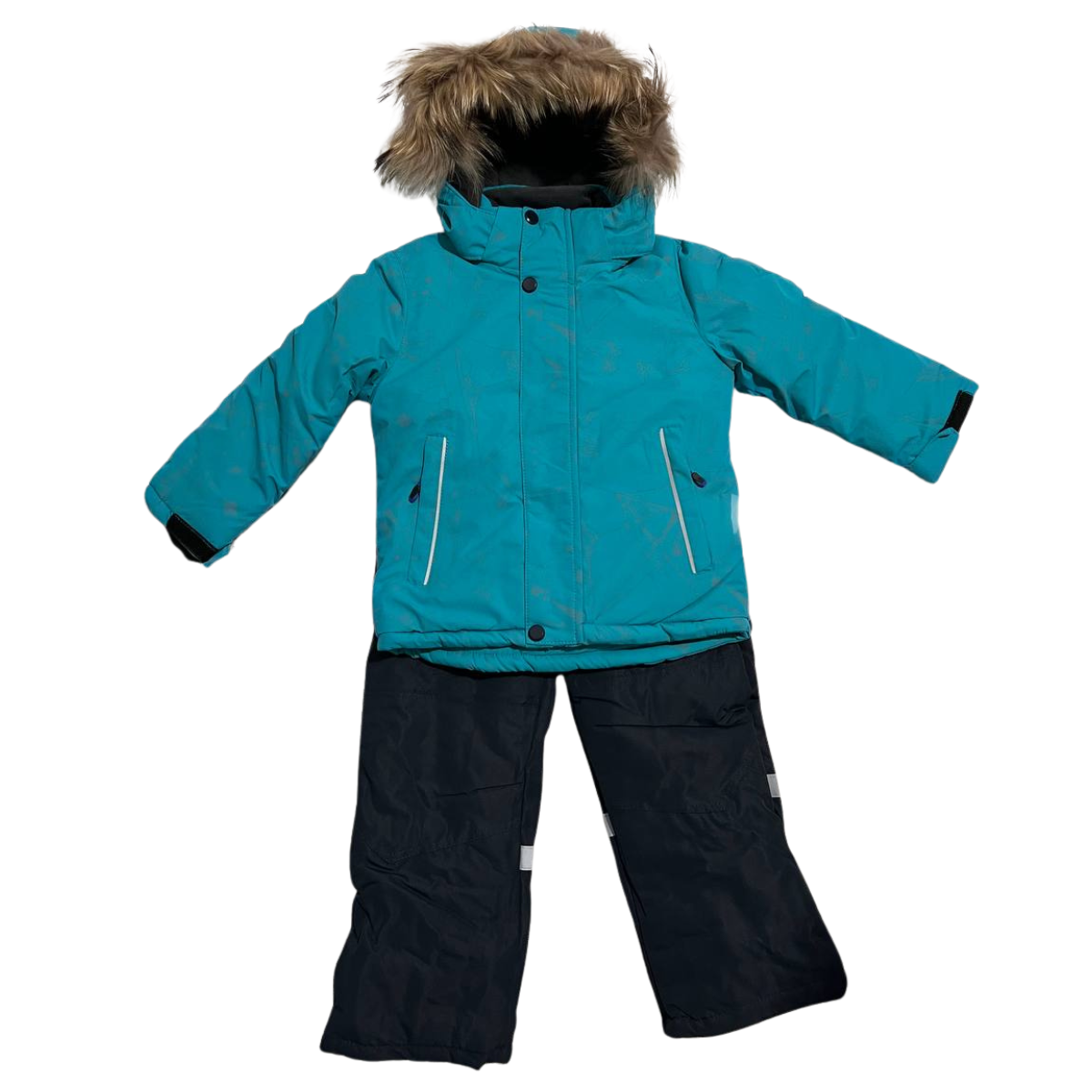 871 Boys Winter Snowsuit Set in Membrane Fabric (Jacket & Bib Pants) with Reflective Snowboard & Mountain Print & Real Fur Hood | Fleece Lining | Sizes 2-6 Y | Up to -25°C (-13°F)