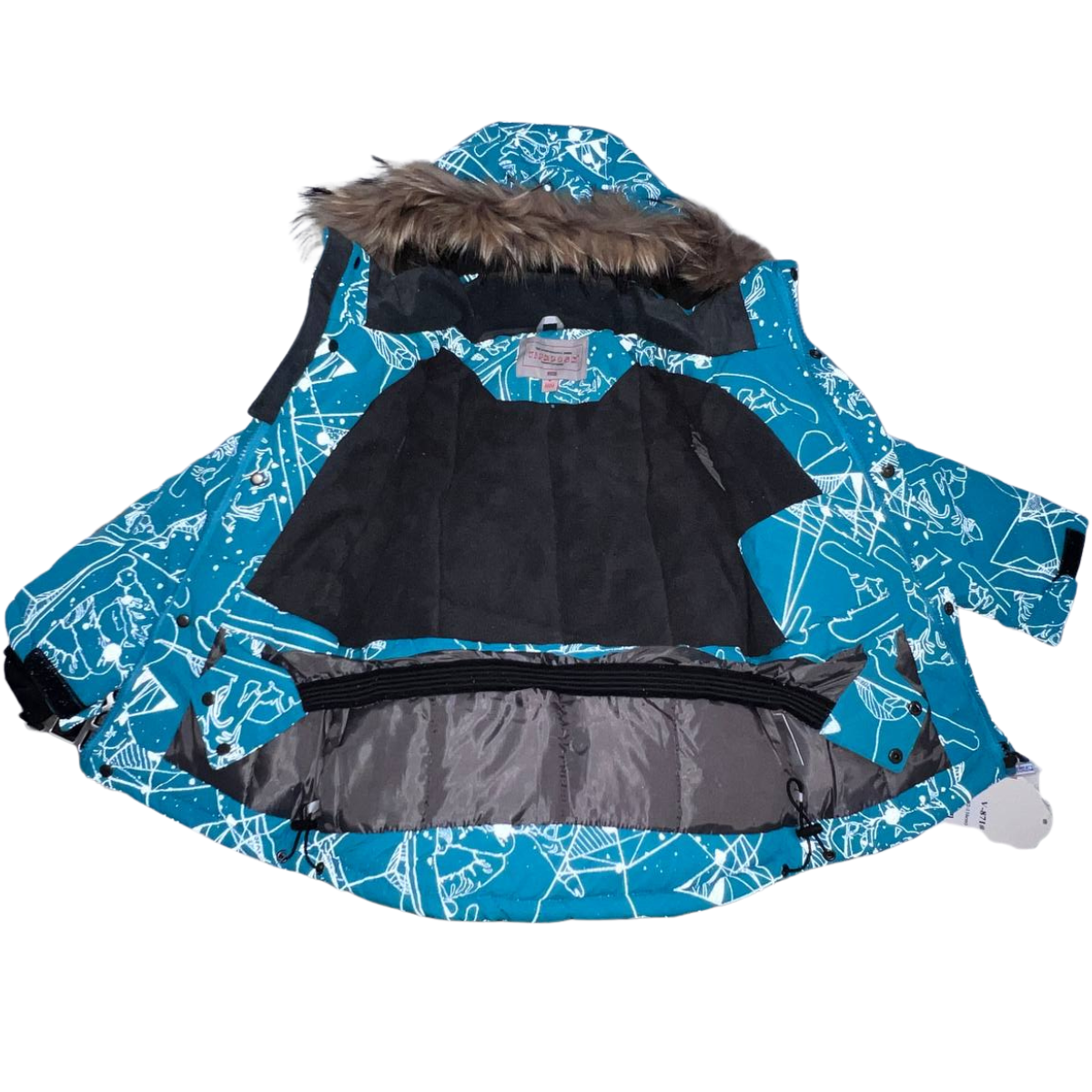 871 Boys Winter Snowsuit Set in Membrane Fabric (Jacket & Bib Pants) with Reflective Snowboard & Mountain Print & Real Fur Hood | Fleece Lining | Sizes 2-6 Y | Up to -25°C (-13°F)