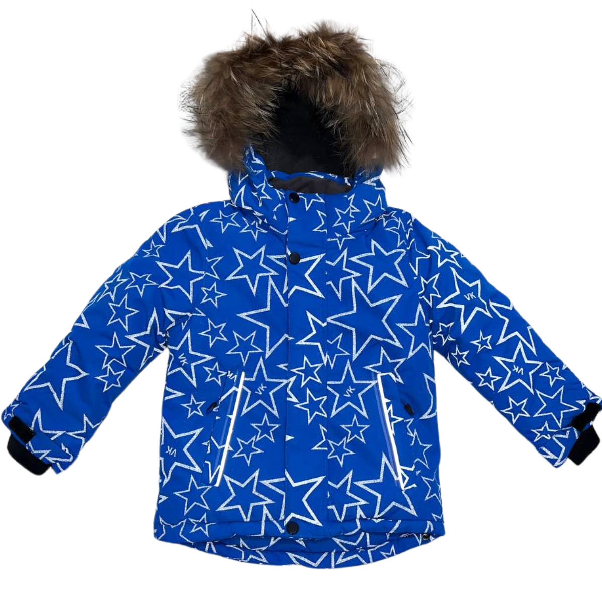 870 Boys Winter Snowsuit Set in Membrane Fabric (Jacket & Bib Pants) with Reflective Star Print & Real Fur Hood | Fleece Lining | Sizes 2-6 Y | Up to -25°C (-13°F)