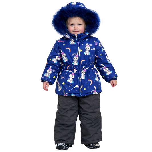 2211 Girls Winter Set (Extended Jacket + Bib Pants) with Natural Fur | Membrane Fabric | 3–6 Years