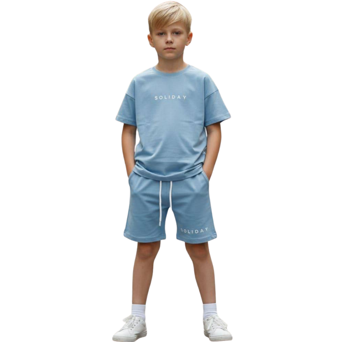 251 Unisex Summer Cotton Set – T-Shirt & Drawstring Shorts / Sizes: 4–14 years