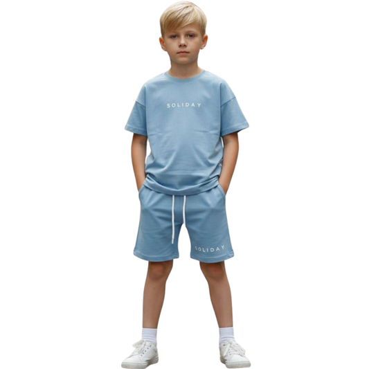 251 Unisex Summer Cotton Set – T-Shirt & Drawstring Shorts / Sizes: 4–14 years