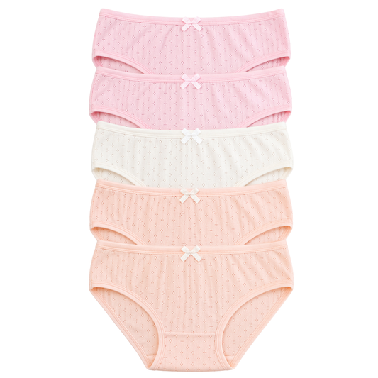 3751 BIYO Kids Girls’ Cotton Underwear – Soft & Stretchy Panties | Lightweight Breathable Eyelet Fabric | Cotton | 5-Pack | Ages 3–12 | Made in Turkey | Perfect for Summer